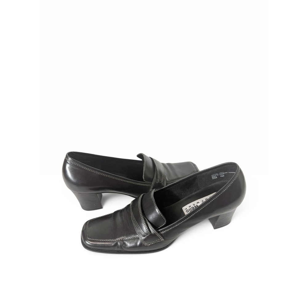 Baxter & Wells Womens Vintage Black Leather Dark Academia Heeled Loafer Size 7